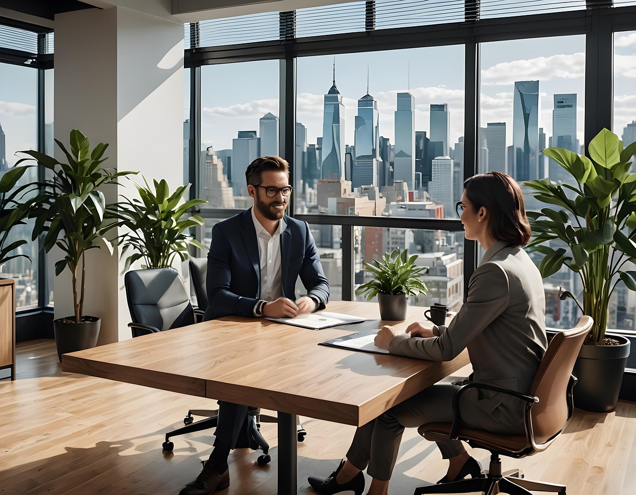 ai-generated-8913573_1280 A lawyer on a job interview at a firm in a large city