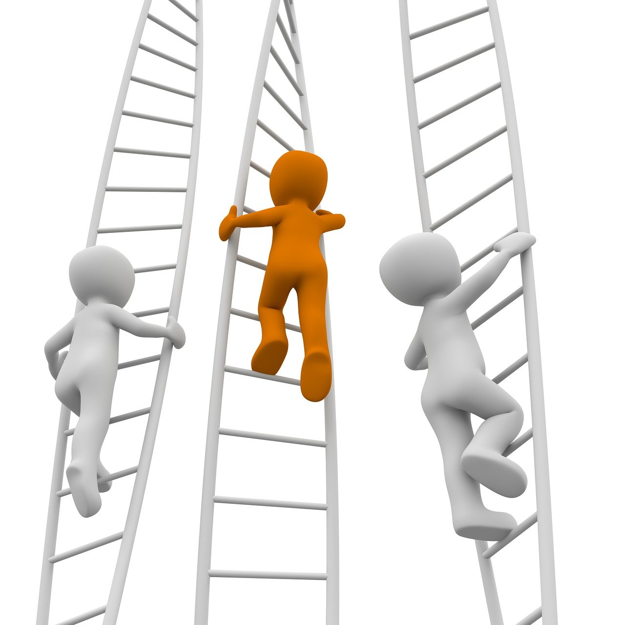 Three people climbing the figurative corporate ladder.