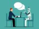 A man and robot talking: a visual metaphor for an interview involving AI