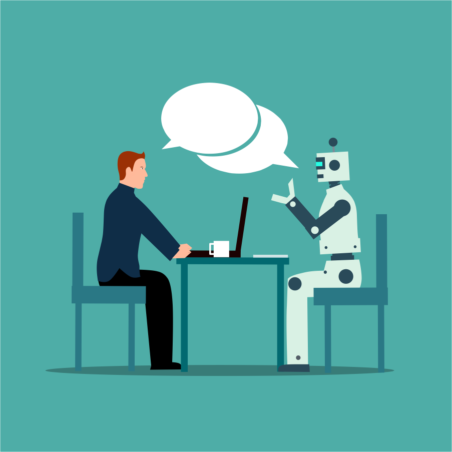 mohamed_hassan-interview-8270514 A man and robot talking: a visual metaphor for an interview involving AI